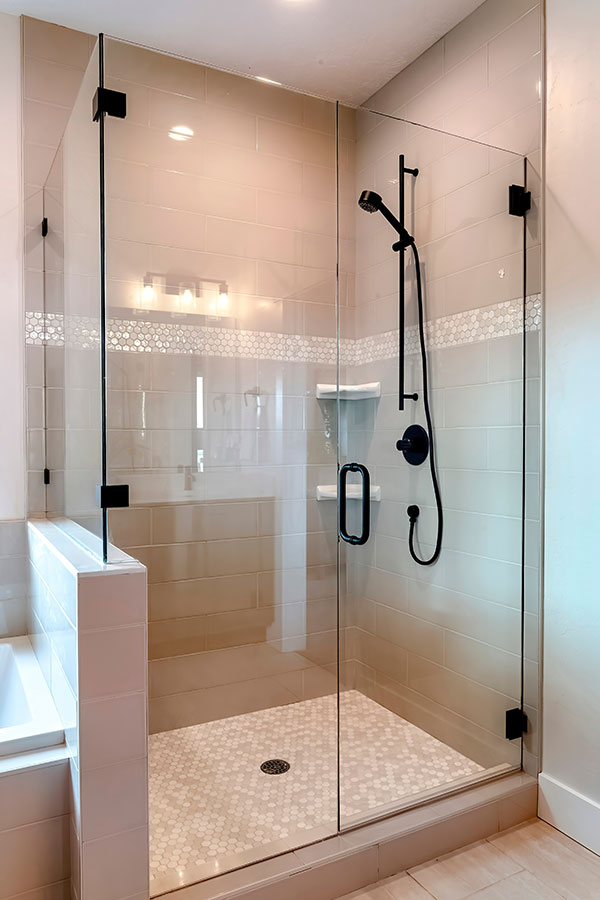 Custom walk-in shower tile with niche in Holmdel NJ